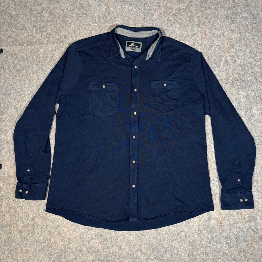 Johnston‎ & Murphy XC Flex Shirt Mens XXL Navy Cotton Jersey Button Down 74-5936